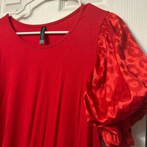 Sterling Kareem red satin puff sleeve blouse Small